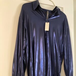 Anthropologie Midnight Blue Satin Shirt